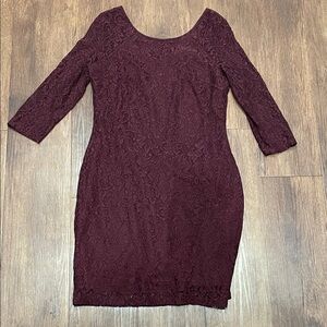 Chic Long Sleeve Burgundy Lace Dress
